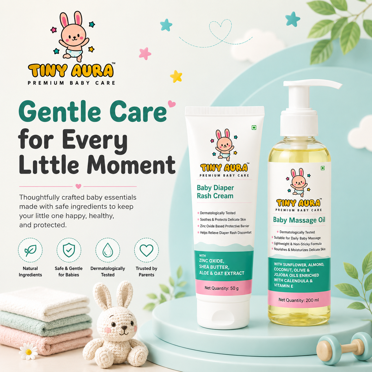 Baby Care Combo - Rash Cream + Massage Oil